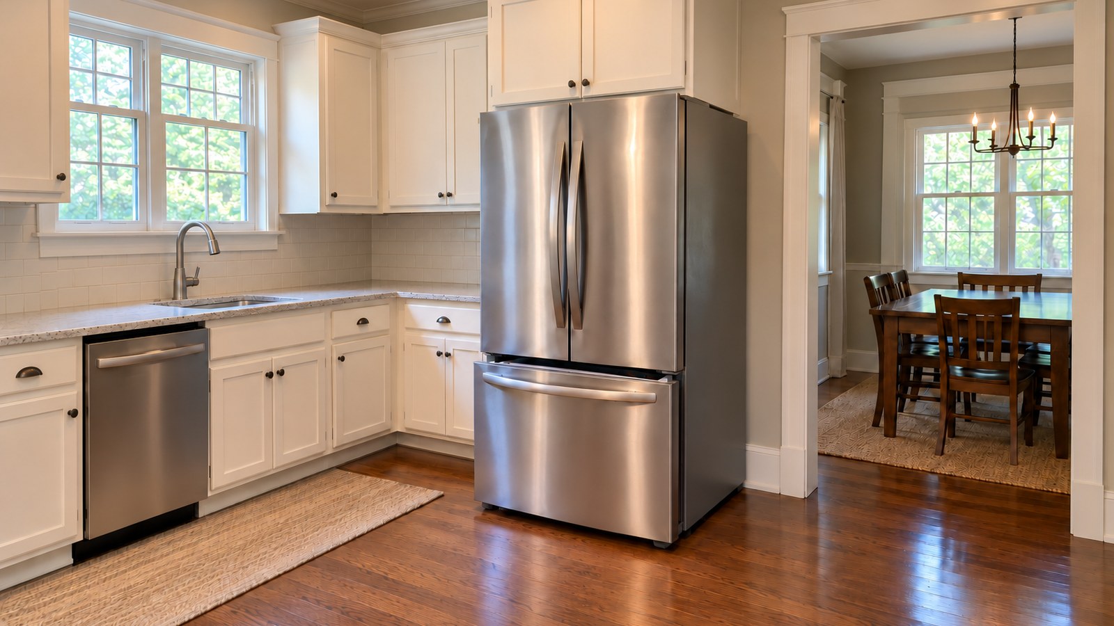 Stainless French-door refrigerator with the original slightly open freezer drawer