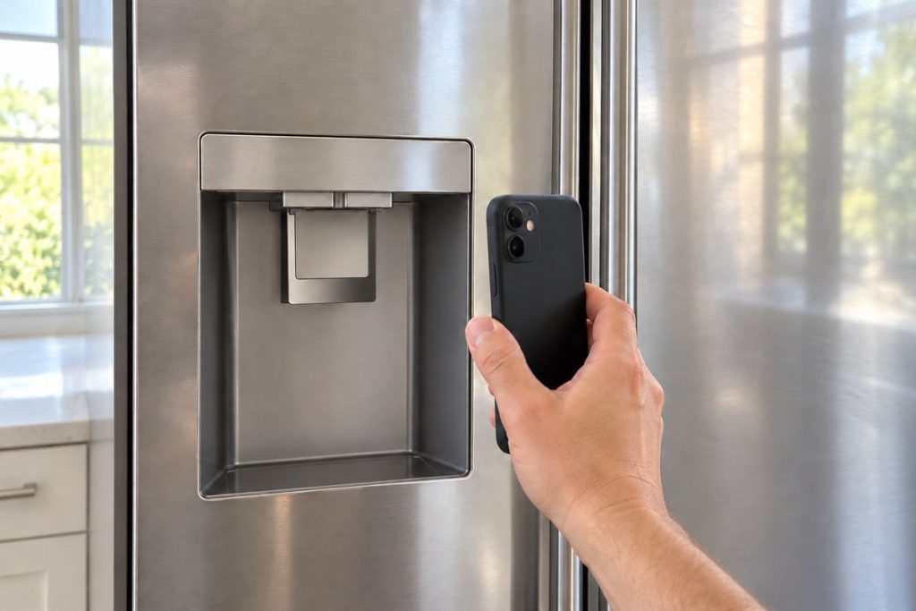 Homeowner photographing the dispenser controls