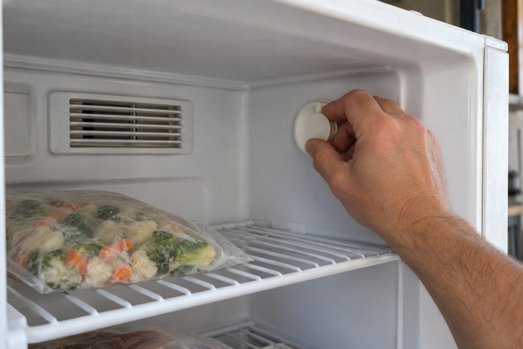 Hand grasping the interior temperature knob through the open doorway
