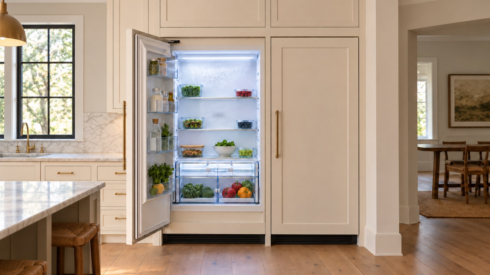 Preserved the open panel-ready refrigerator and matching closed column with upper rear-wall frost